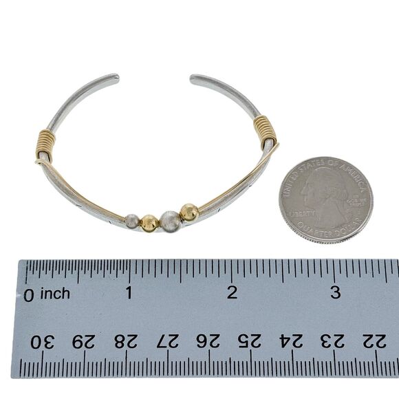 Vintage Southwest Sterling Silver Two Toned Ball Bead Wavy Cuff Bracelet 5.5" - Picture 11 of 11